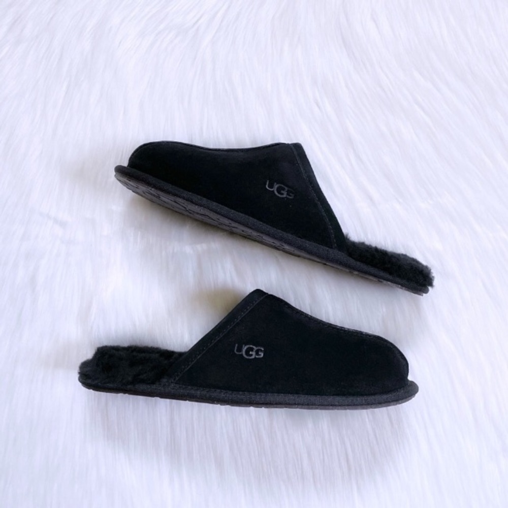 Ugg Wool Suede NEW IN BOX Black NONSLIP WARM House Slippers House Shoes Size 7 - Picture 3 of 10